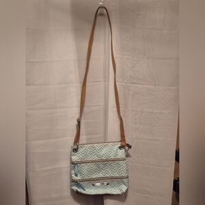 Lily Bloom Chevron Pattern 10"X9.5" Crossbody Bag - Blue and Tan